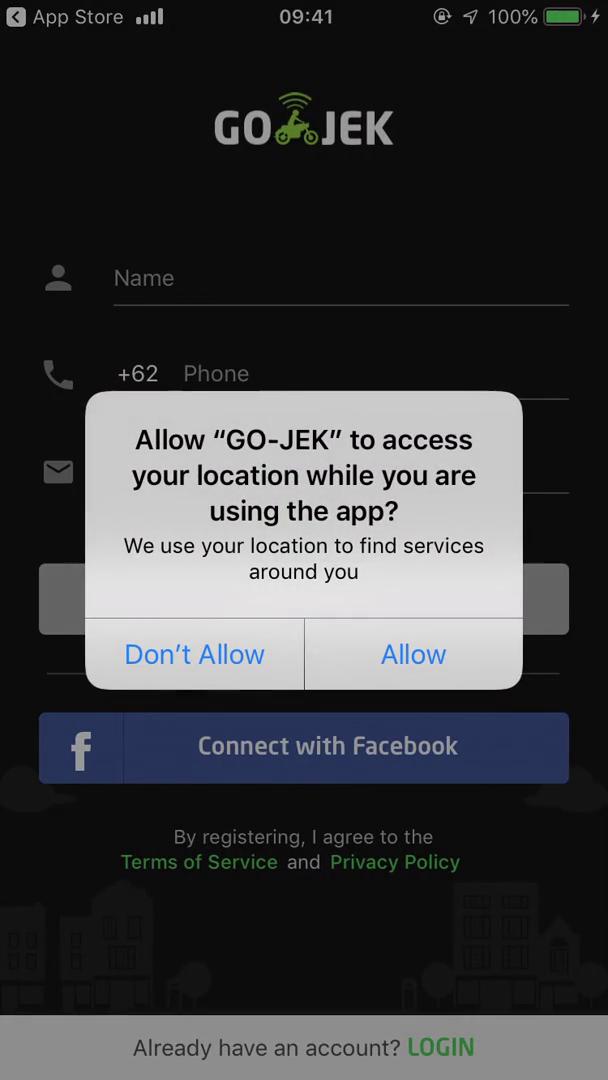 Screenshot of Get location permissions on Onboarding on Go-Jek user flow