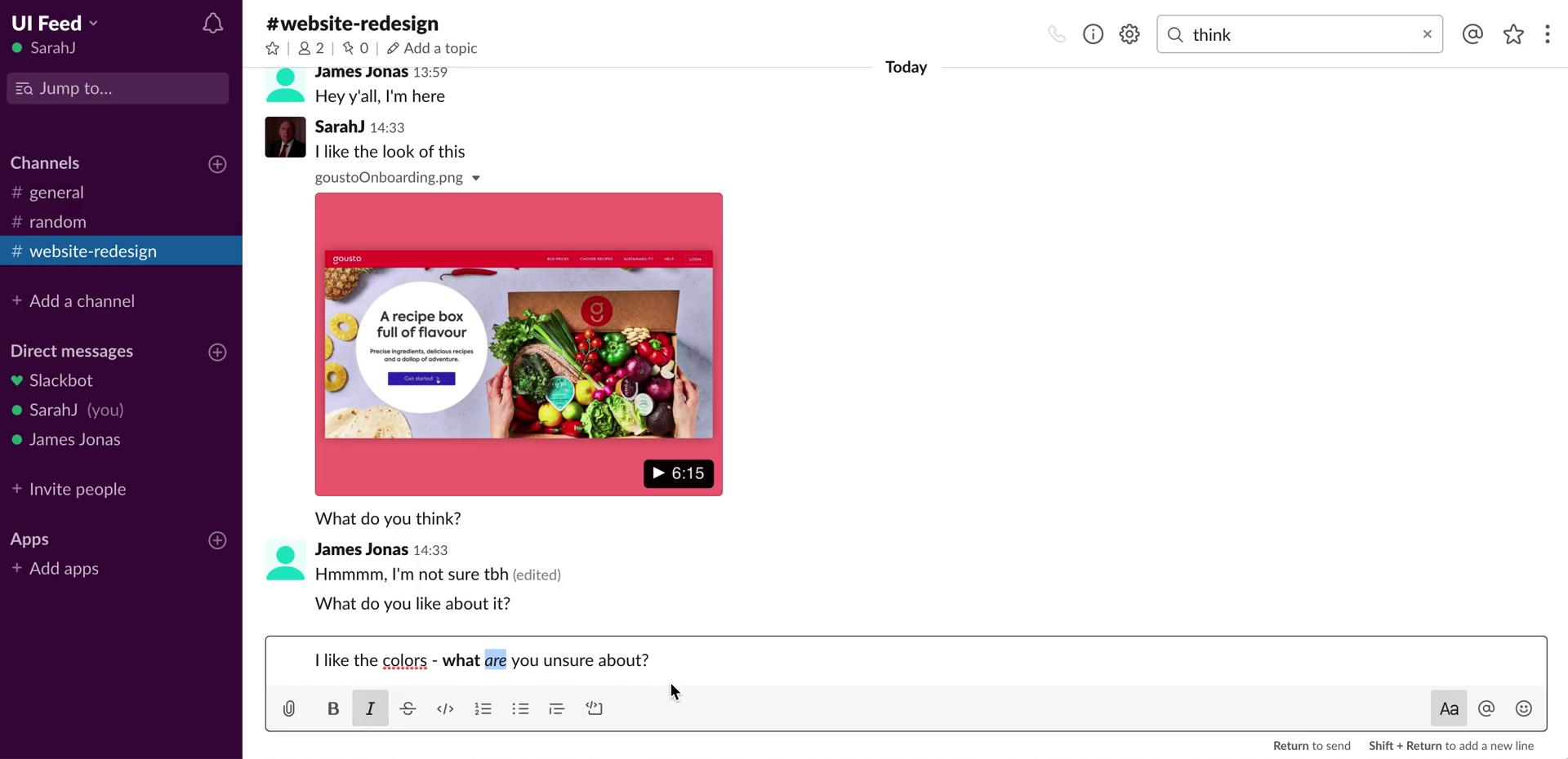Screenshot of Channel on Chat on Slack user flow