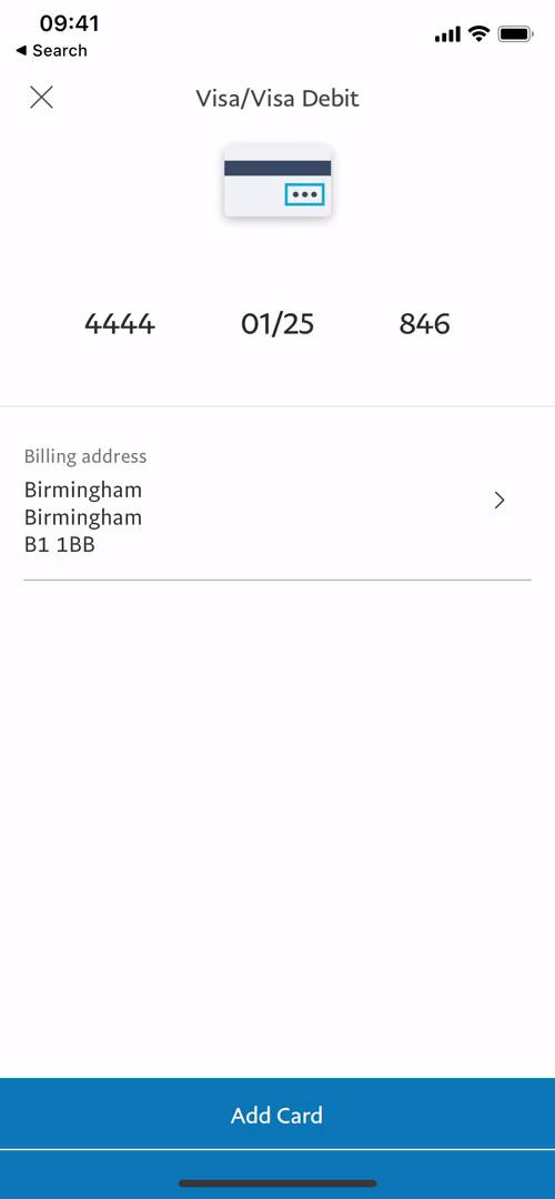 Adding payment details screenshot