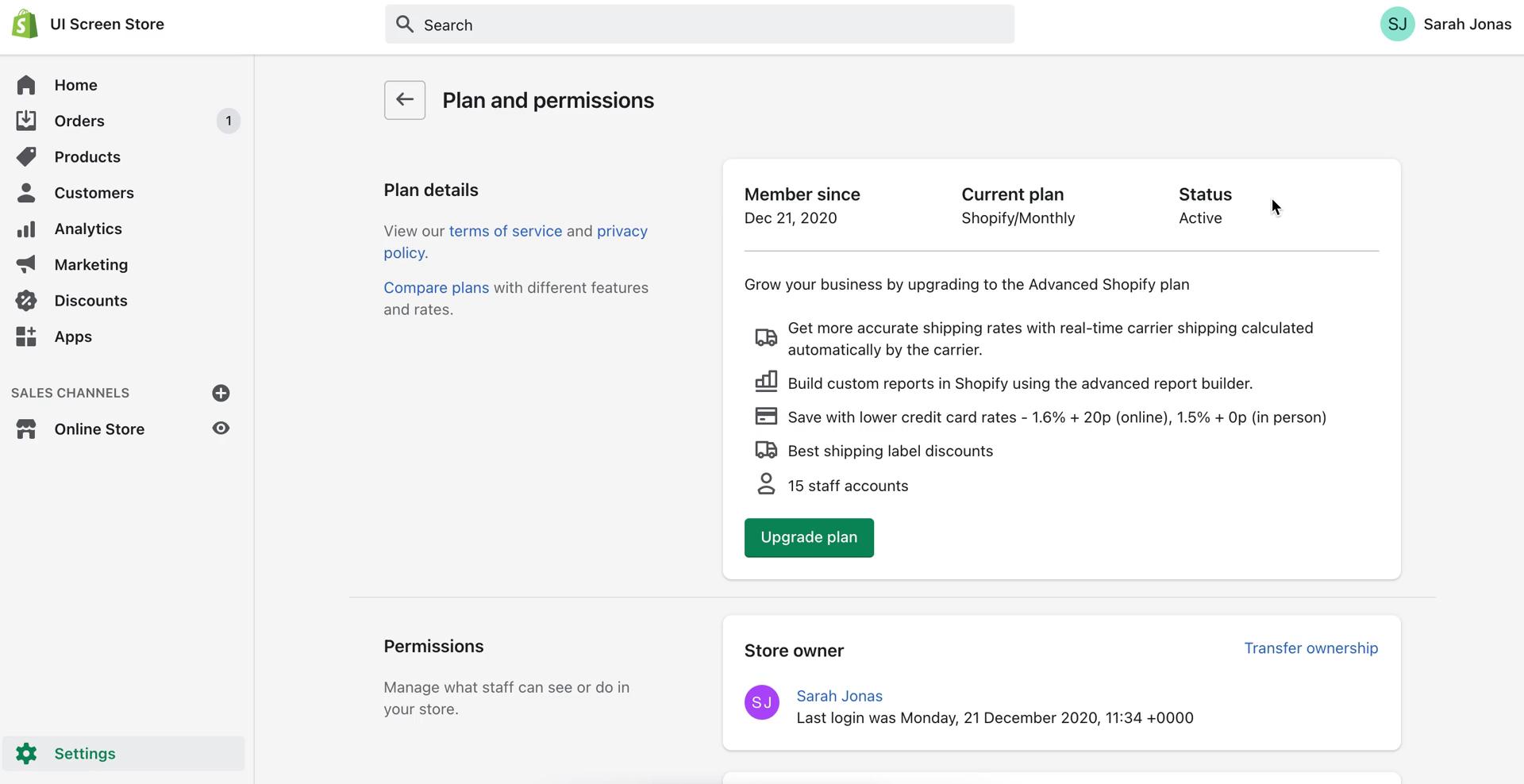 Screenshot of Permissions on Deleting your account on Shopify user flow