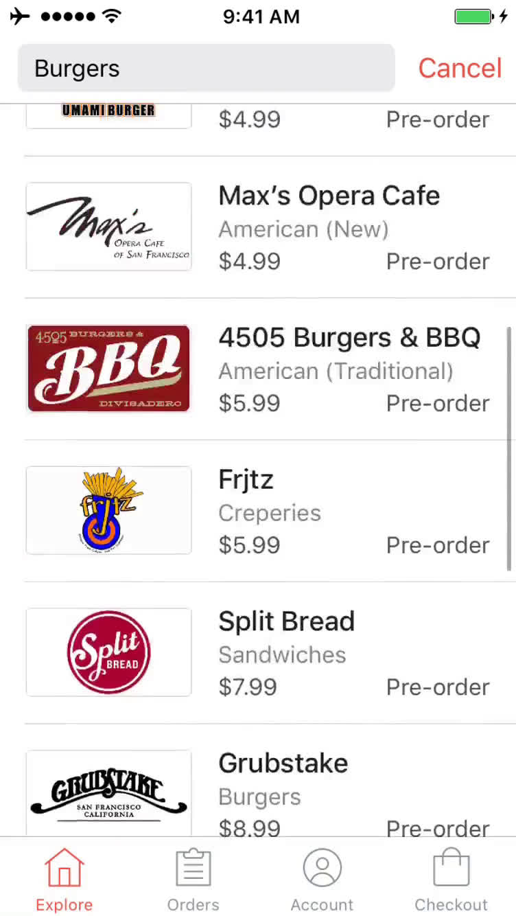 Ordering food screenshot