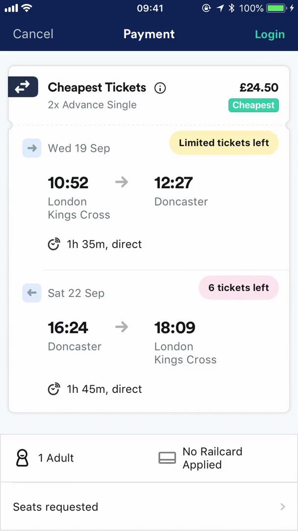 Booking transport screenshot