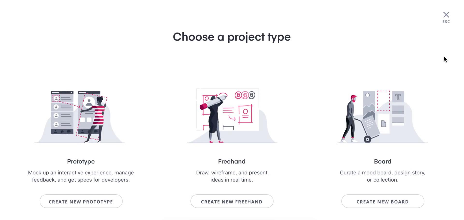 Screenshot of Create project on Creating a board on InVision user flow