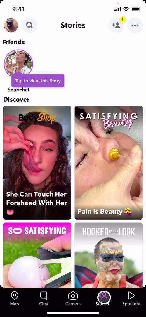 Screenshot of Stories on Discovering content on Snapchat user flow