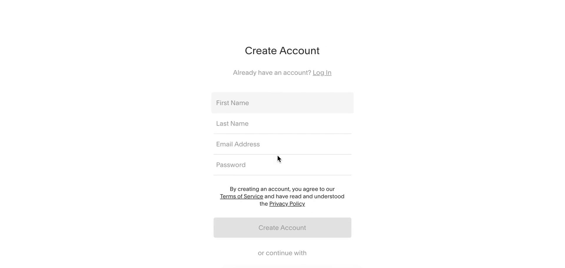 Screenshot of Sign up on Accepting an invite on Squarespace user flow