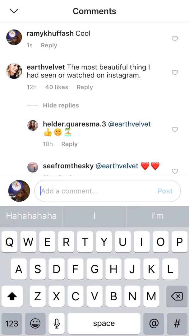 Commenting on IGTV video thumbnail