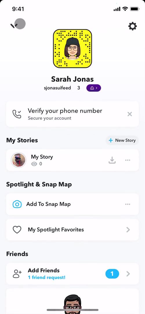 Screenshot of Account on General browsing on Snapchat user flow