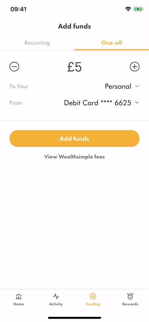 Depositing funds screenshot