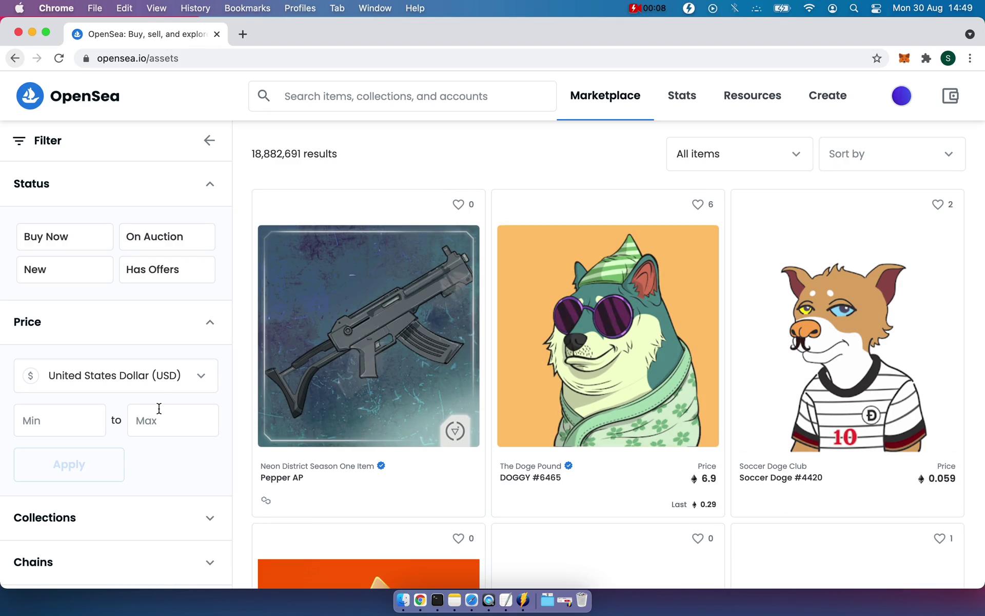 Screenshot of Explore on Buying something on OpenSea user flow