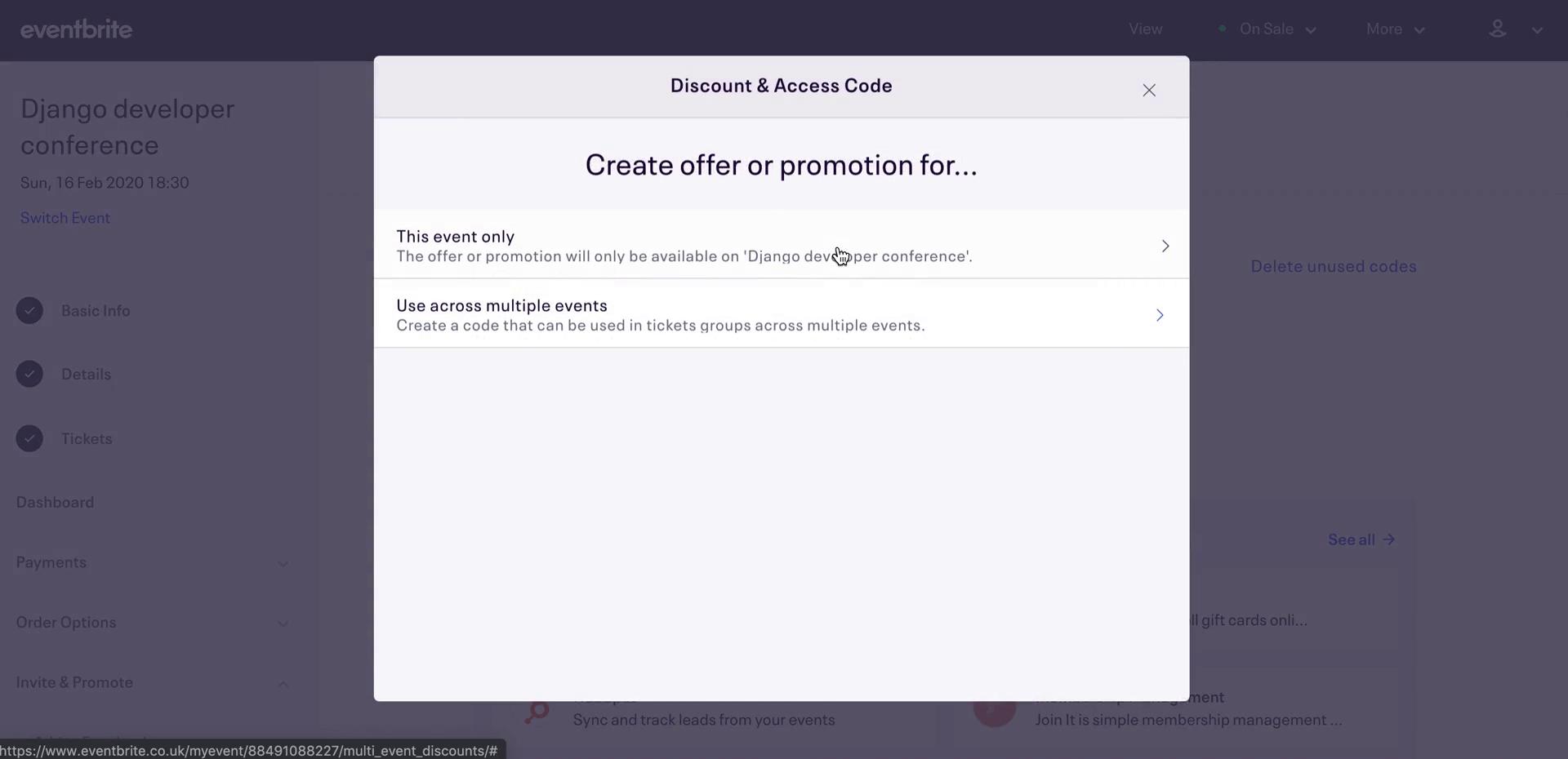 Creating promo codes screenshot