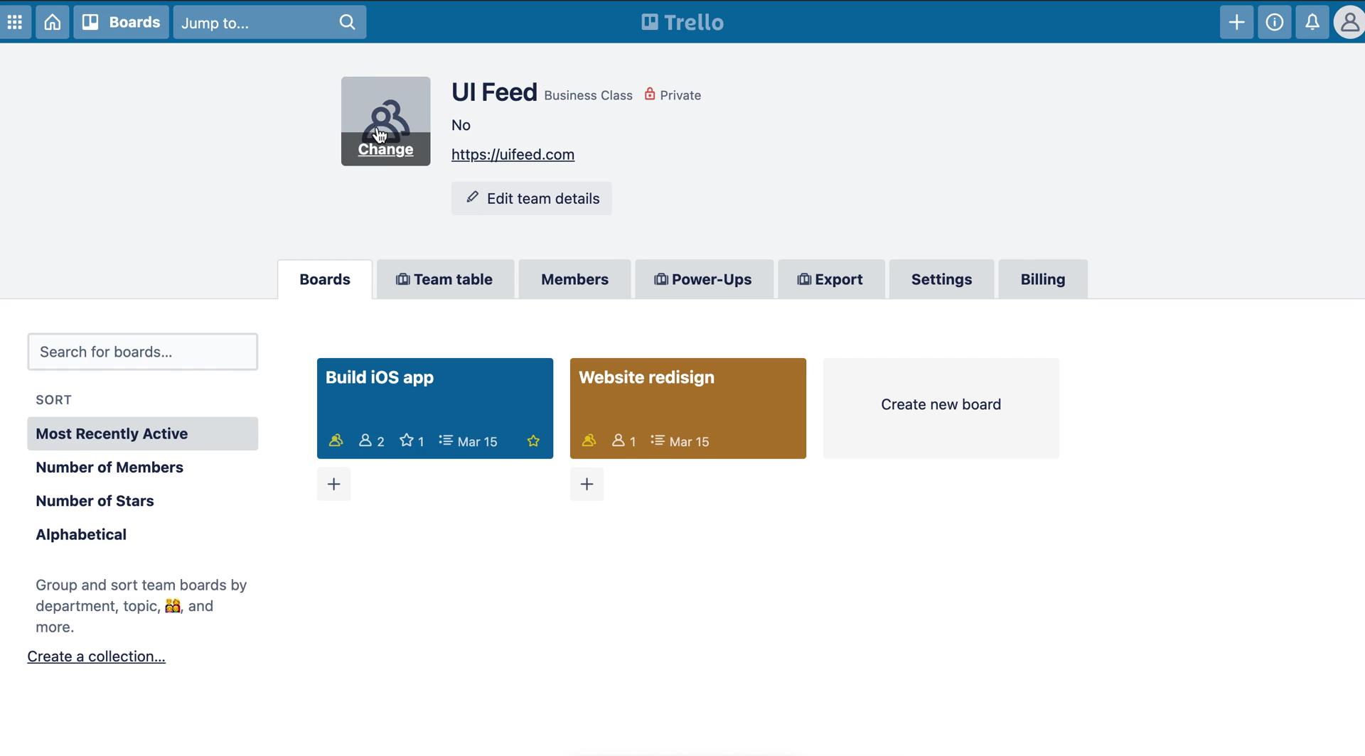 Screenshot of Boards on General browsing on Trello user flow