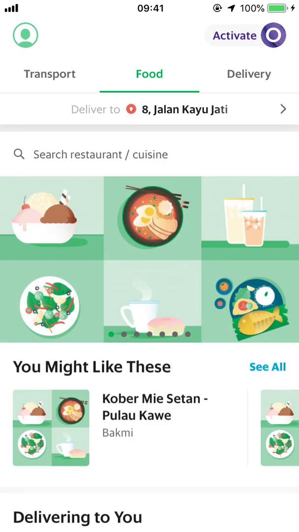Screenshot of Browse restaurants on Ordering food on Grab user flow