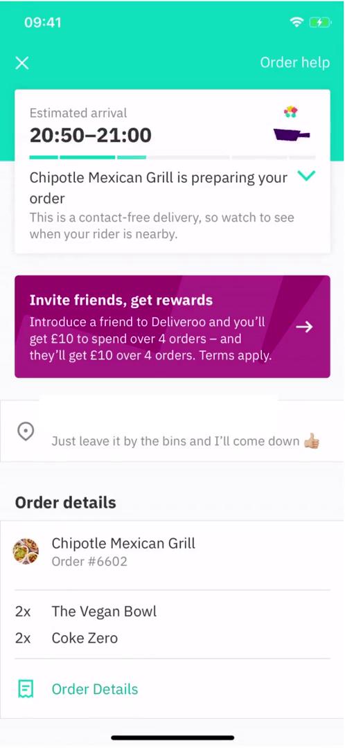 Ordering food screenshot