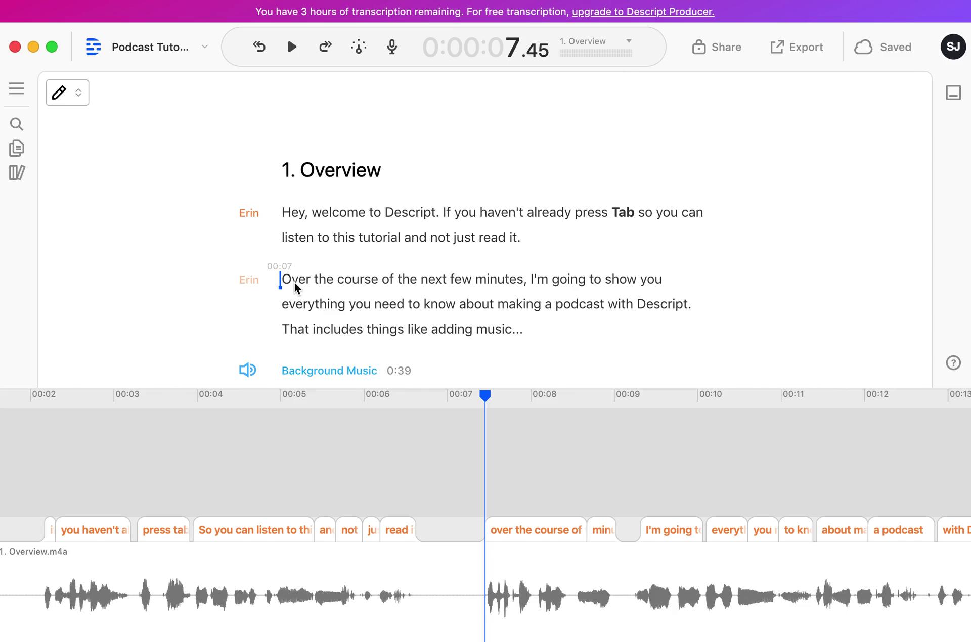 Descript audio editor screenshot