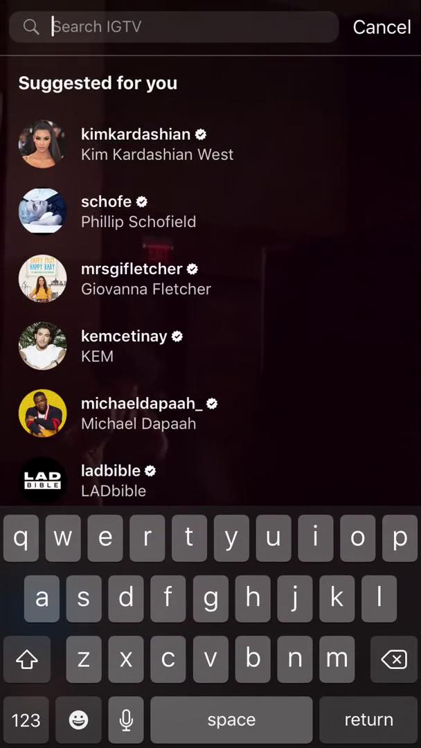 Screenshot of on Searching on IGTV user flow