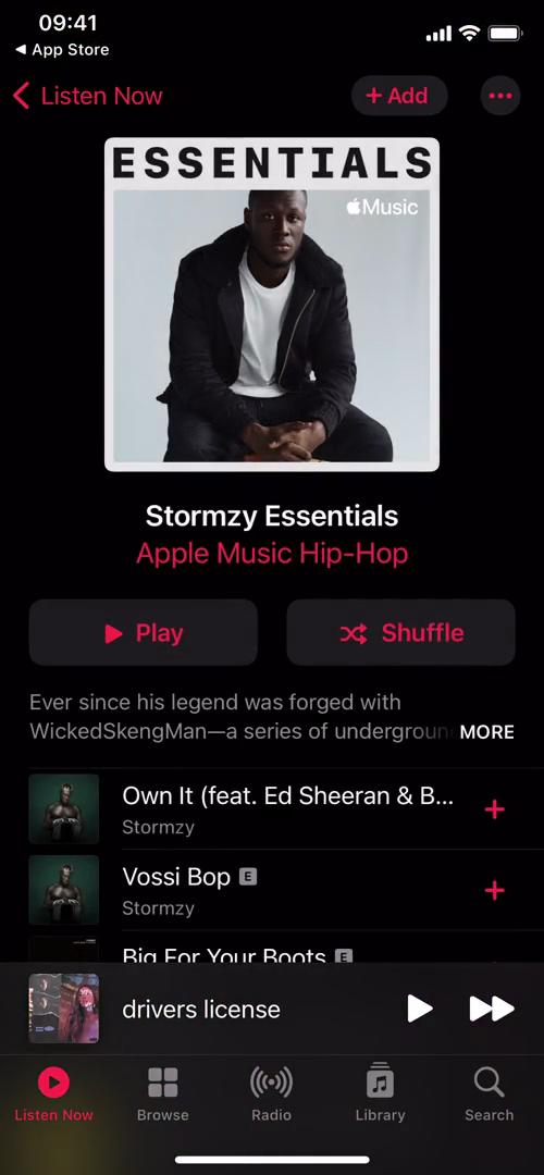 Screenshot of Playlist on Listening on Apple Music user flow