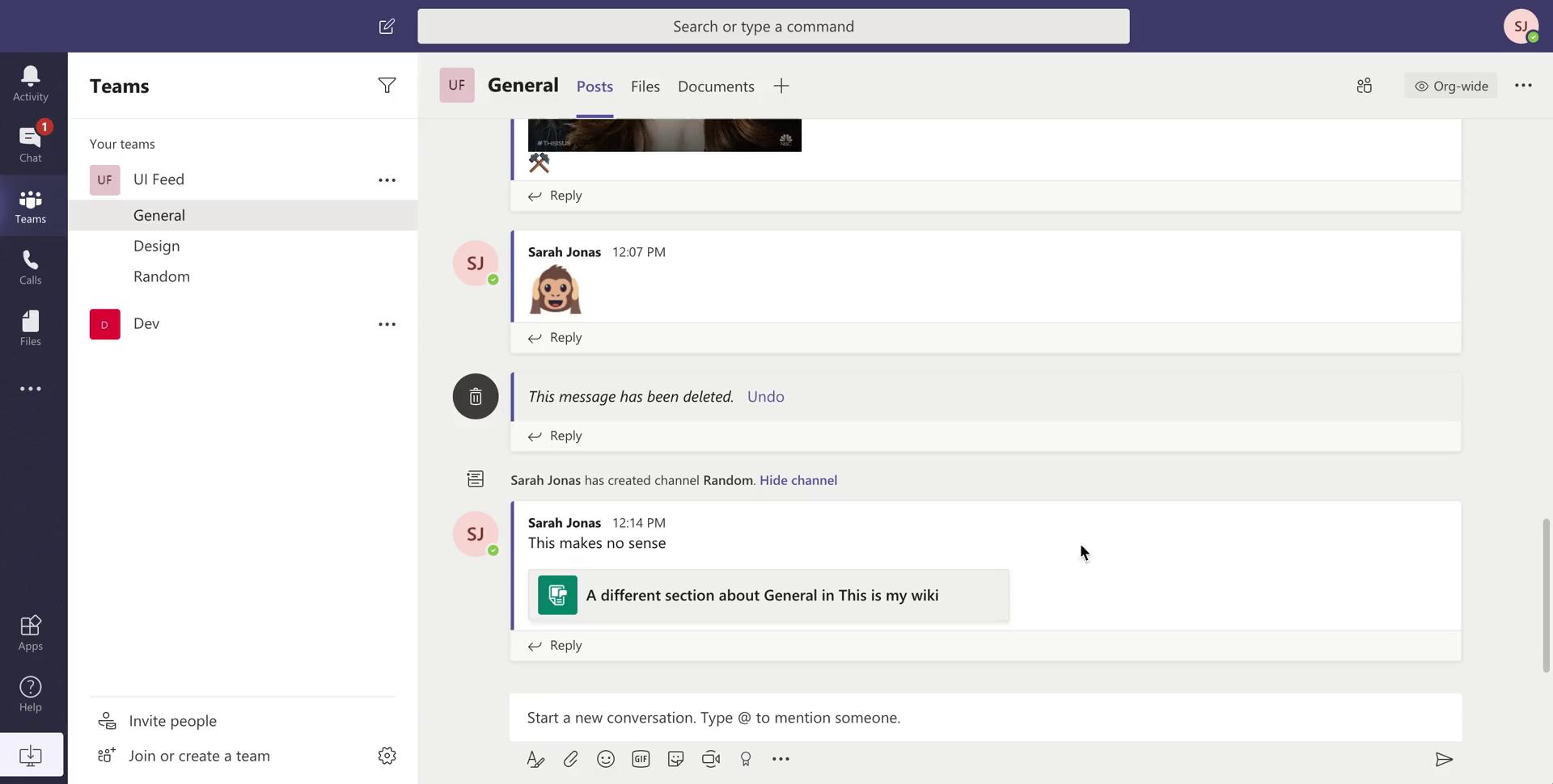 Microsoft Teams chat channel screenshot