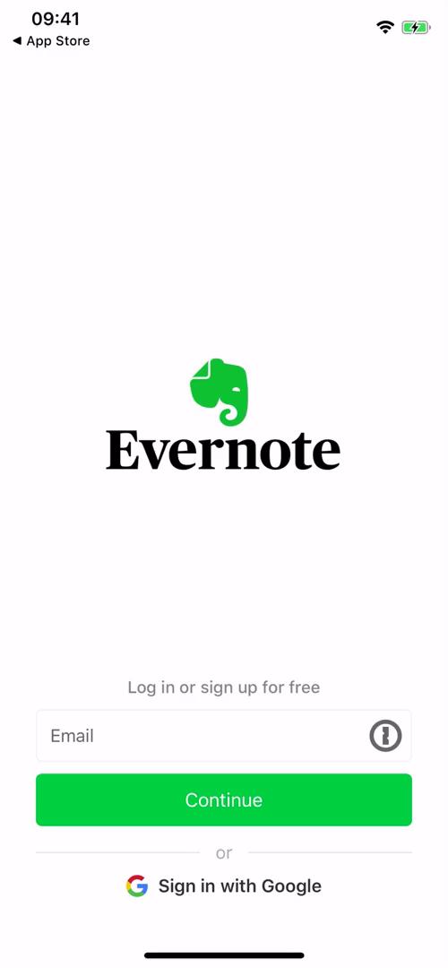 Evernote start screen screenshot