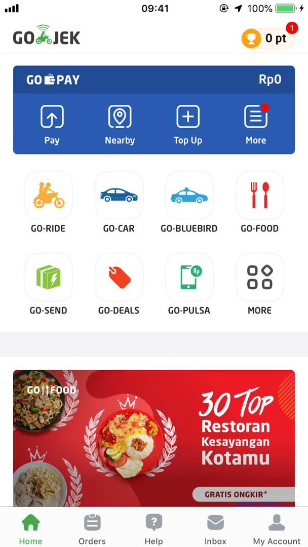 Screenshot of Home feed on Booking transport on Go-Jek user flow