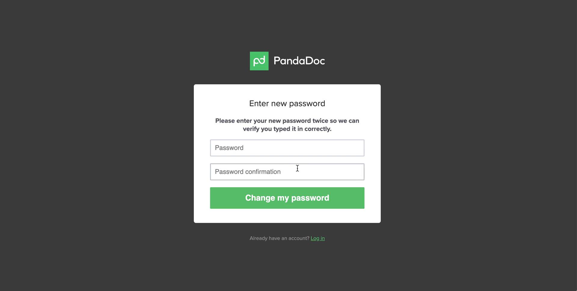 Screenshot of Create new password on Password reset on PandaDoc user flow