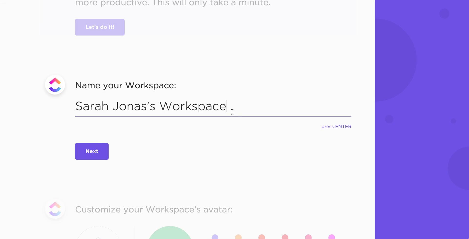 ClickUp create workspace screenshot