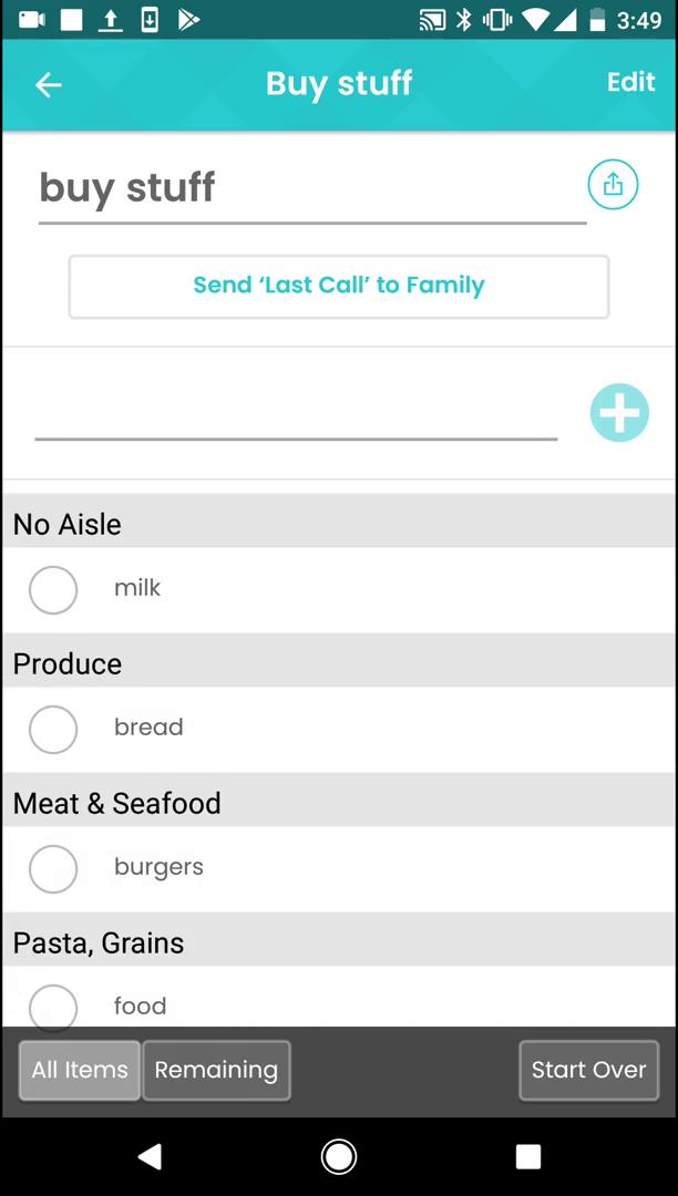 Shopping list screenshot