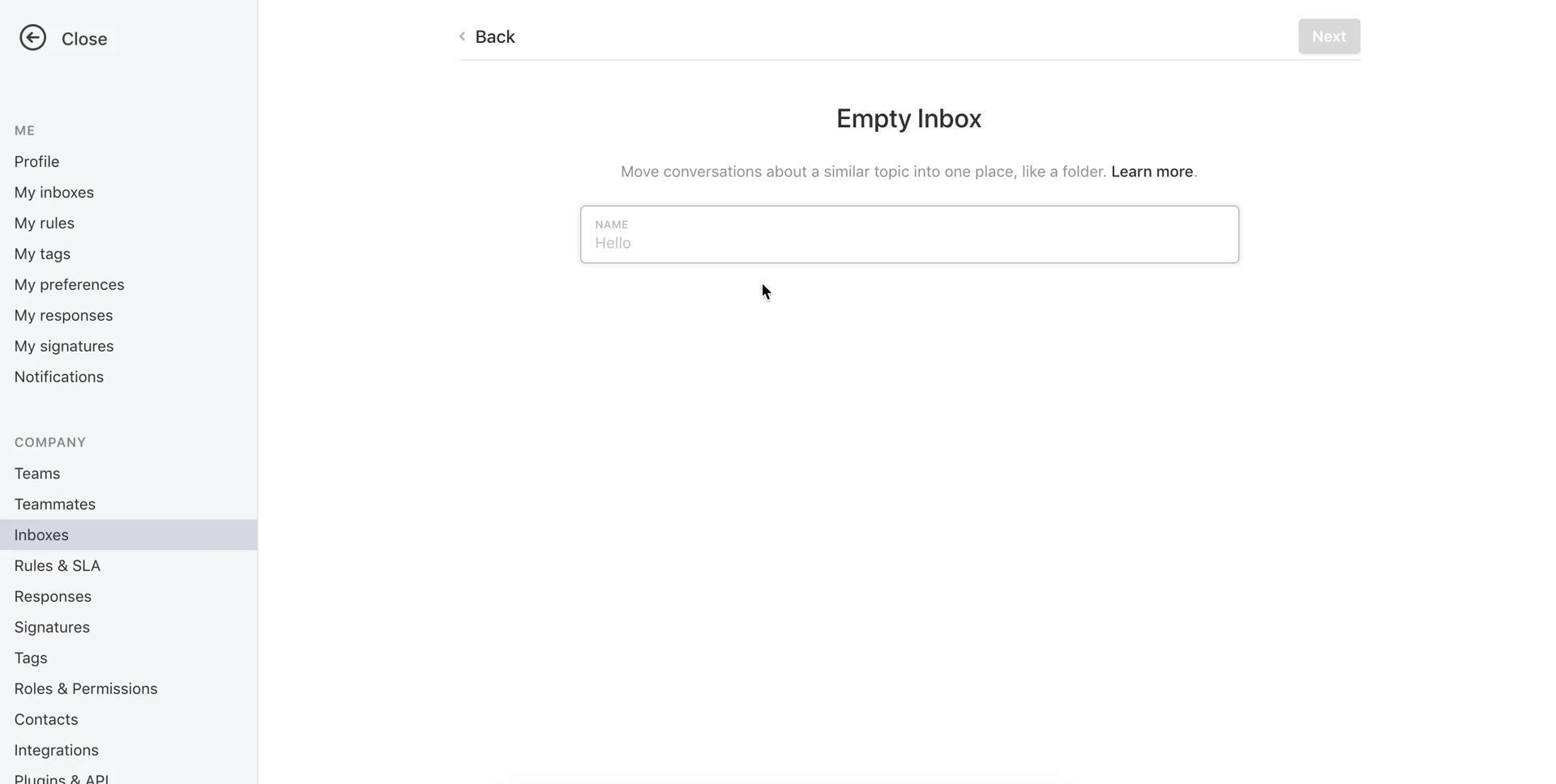 Screenshot of Enter name on Creating a team on Front user flow