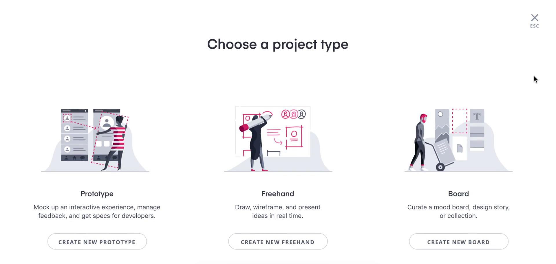 Screenshot of Create project on Creating a design on InVision user flow