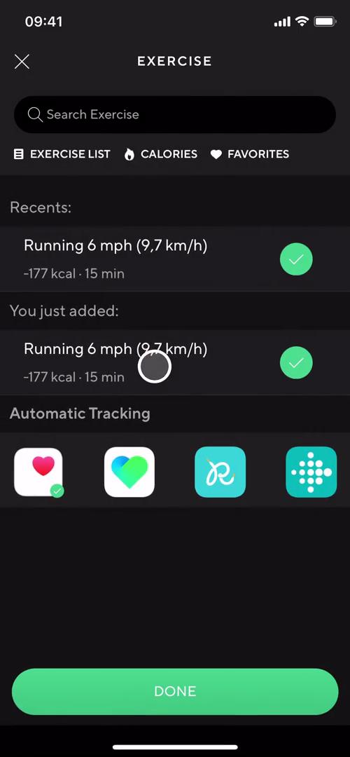 Tracking activity screenshot