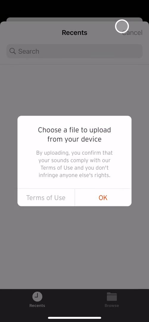 Screenshot of Upload file on General browsing on SoundCloud user flow