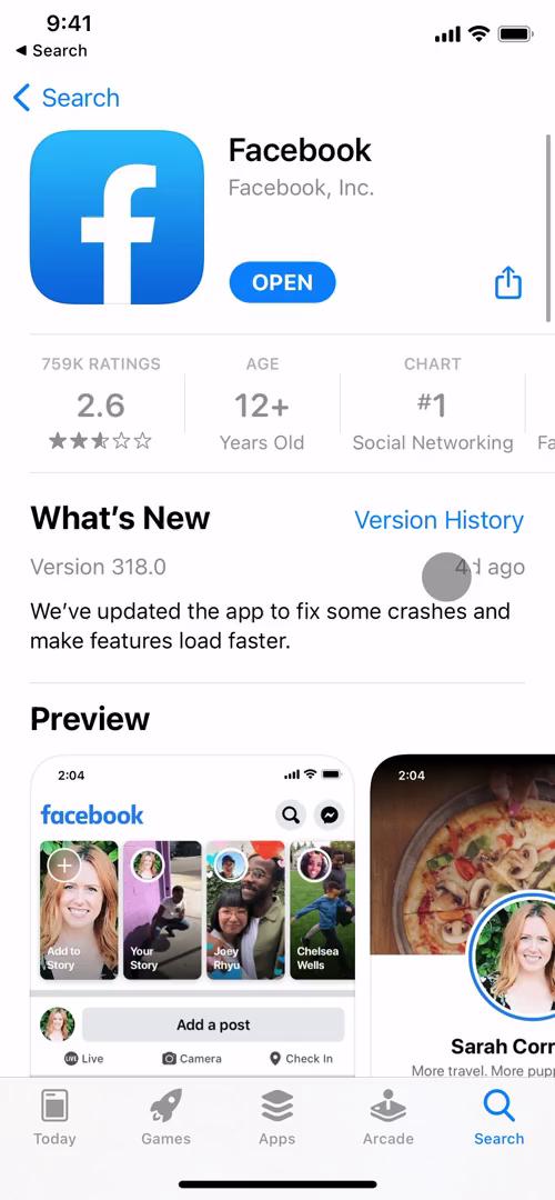 Facebook app store listing screenshot