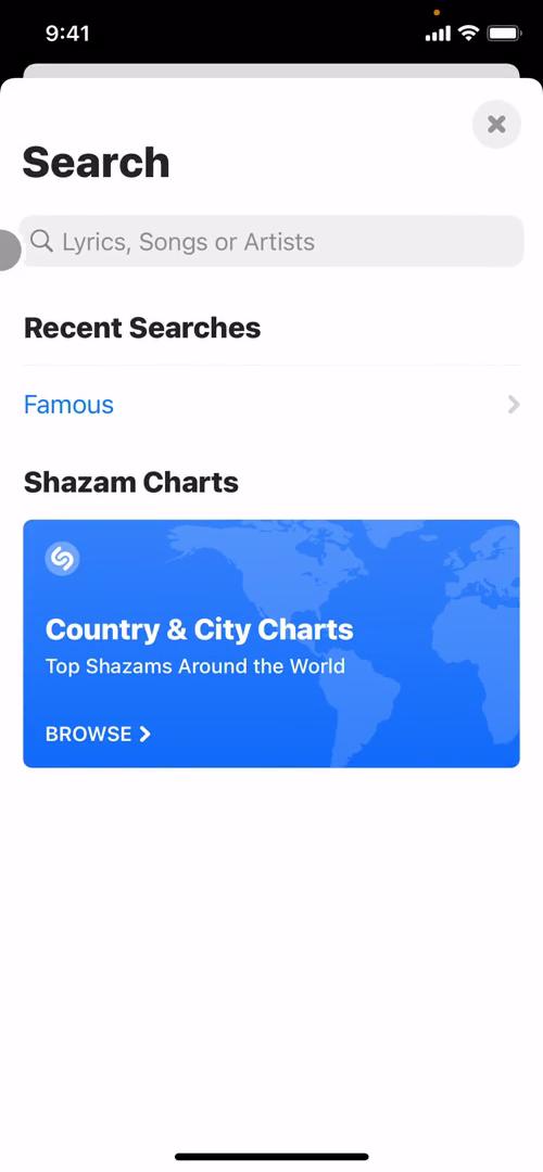 Screenshot of Search on Saving on Shazam user flow