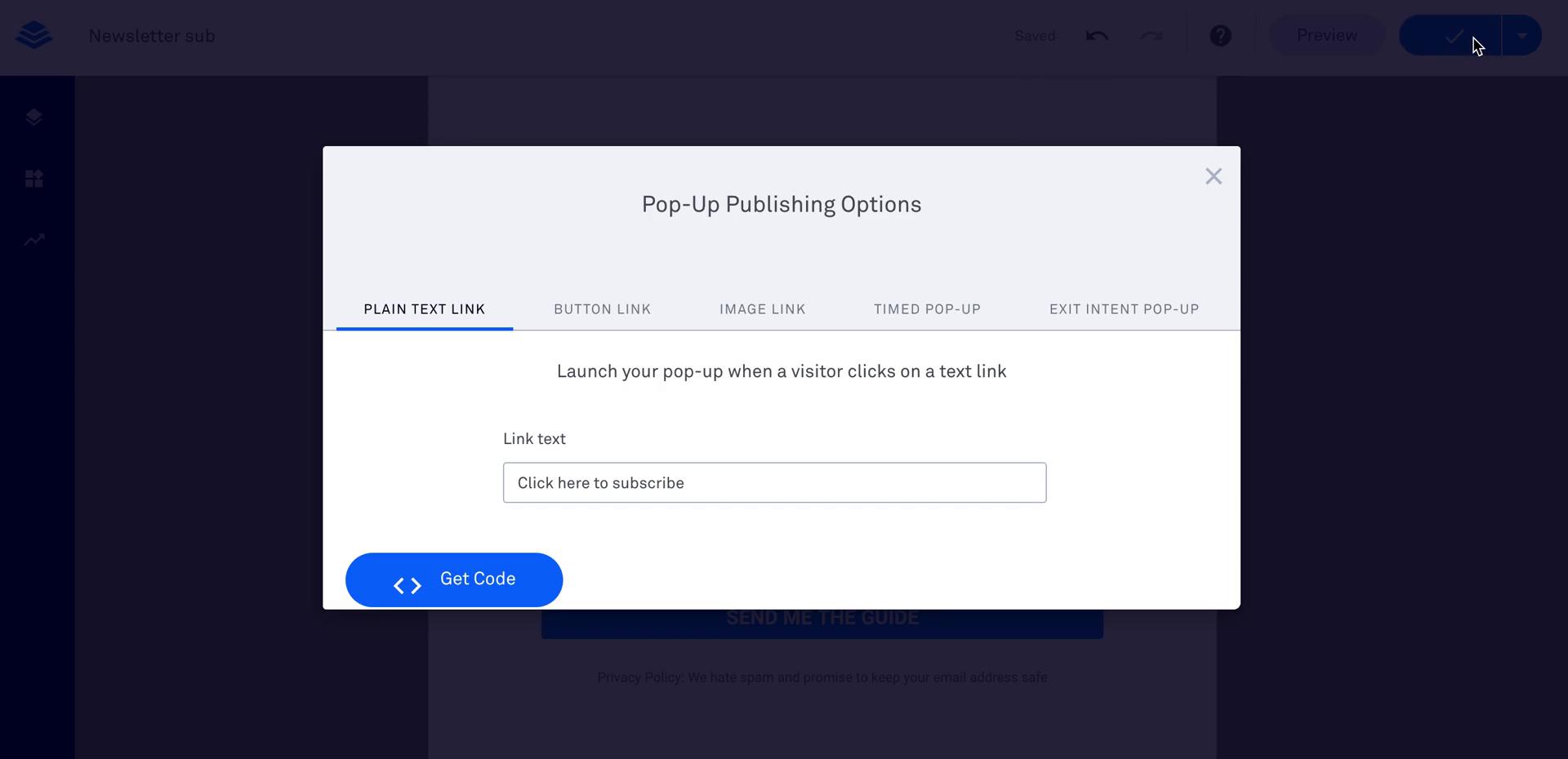 Creating a pop-up on Leadpages video thumbnail