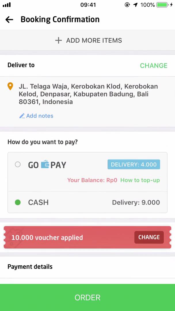 Ordering food screenshot