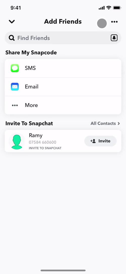 Screenshot of Add friends on Adding a friend on Snapchat user flow