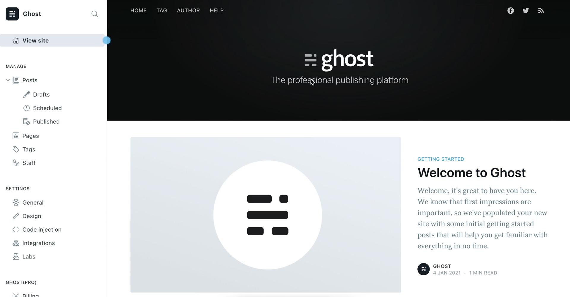 Ghost website preview screenshot