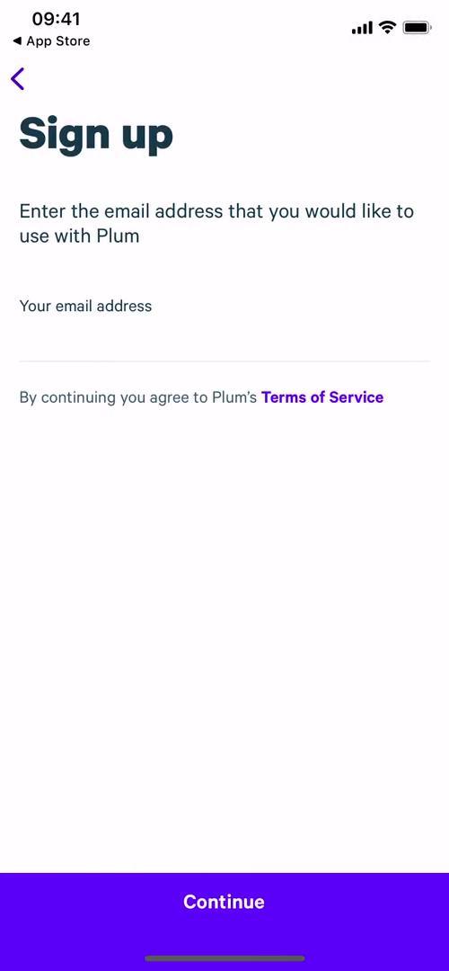 Plum sign up screenshot