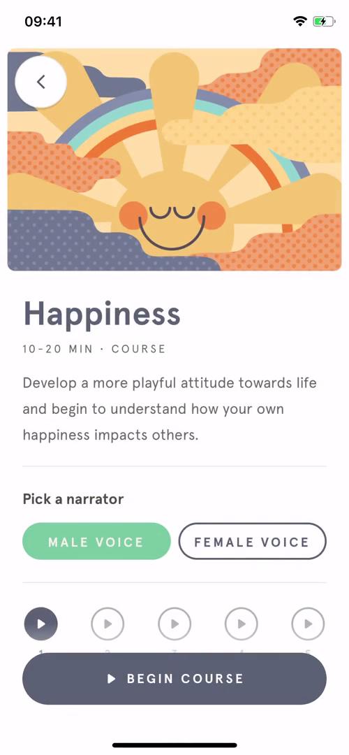 Screenshot of Course on Meditation on Headspace user flow