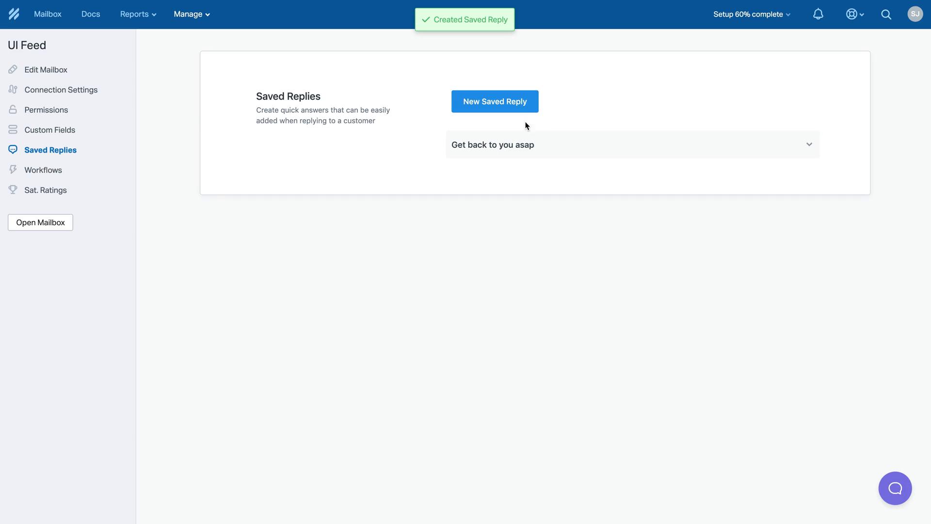 Screenshot of on Creating a template on Help Scout user flow