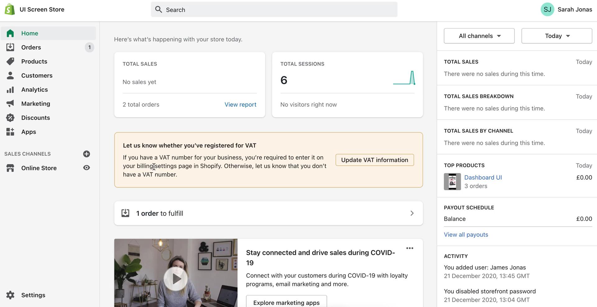 Screenshot of Home on Customization settings on Shopify user flow