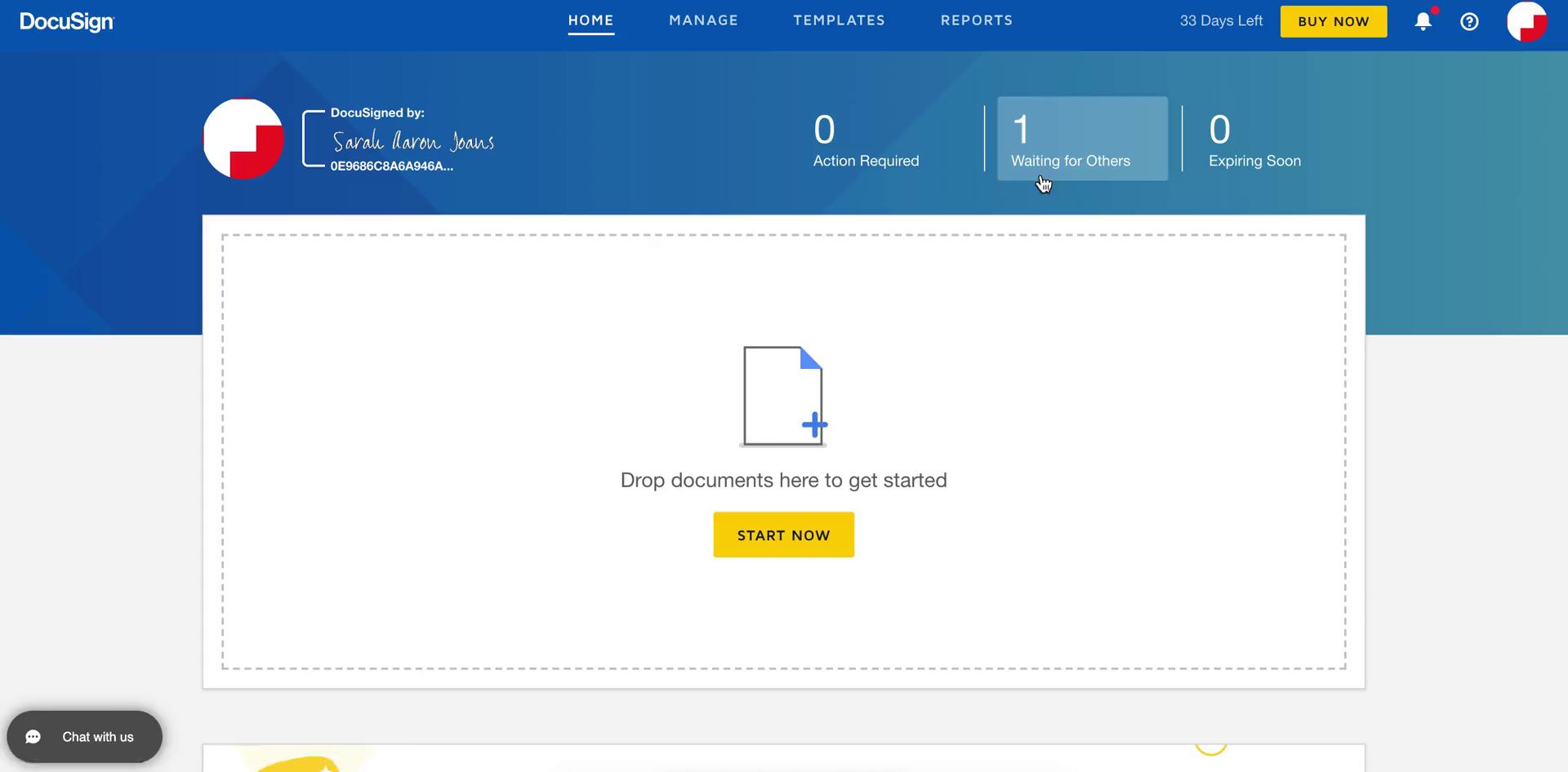 Screenshot of Dashboard on Creating a template on DocuSign user flow