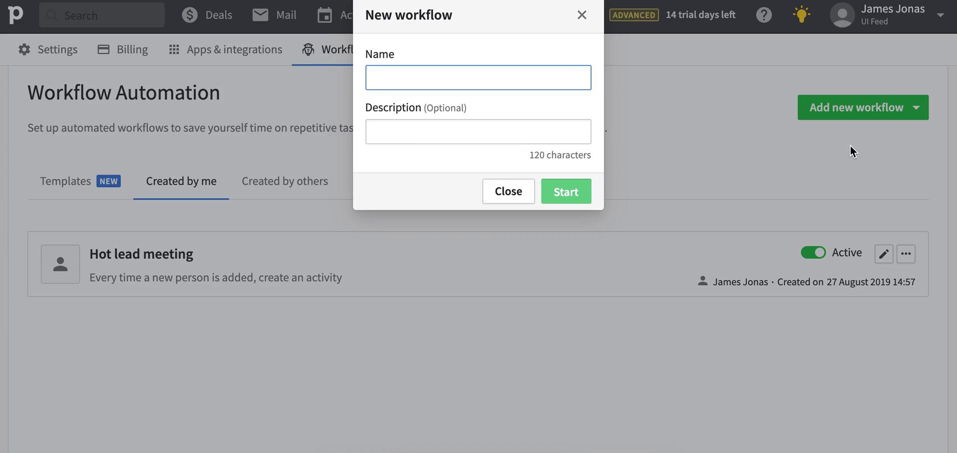 Creating an automation workflow screenshot