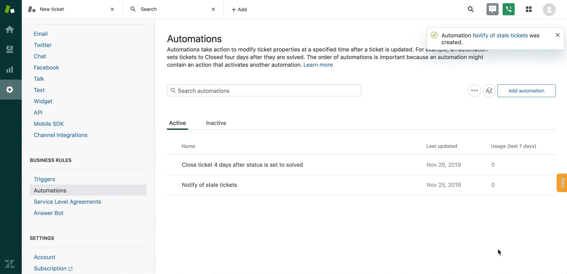 Creating an automation workflow on Zendesk video thumbnail