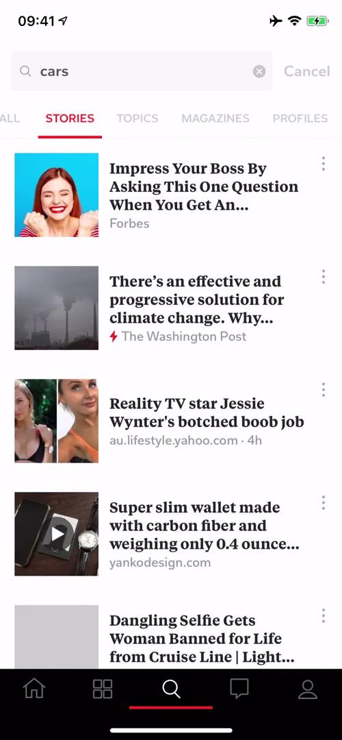 Searching on Flipboard video thumbnail