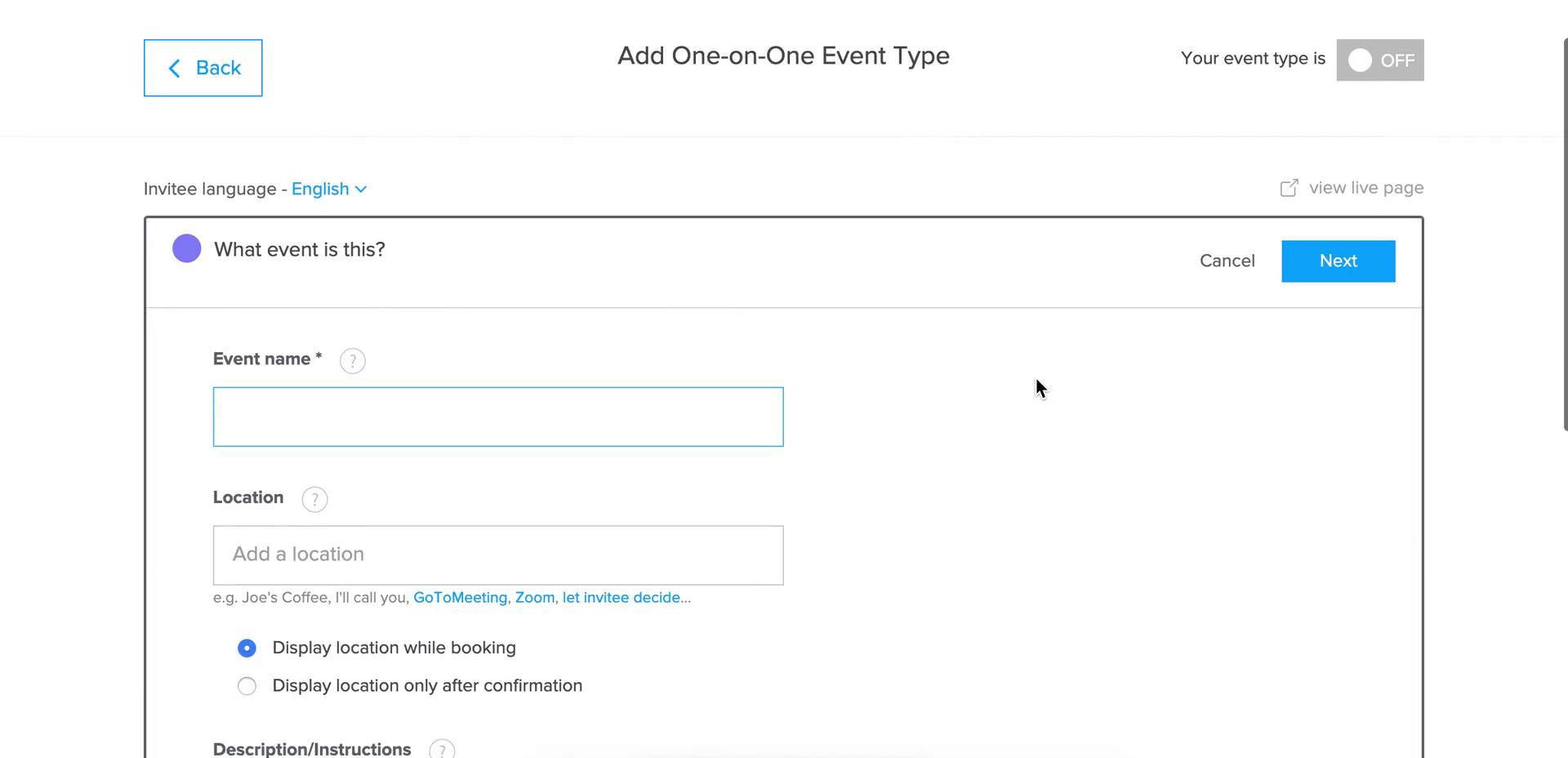 Creating an event type screenshot