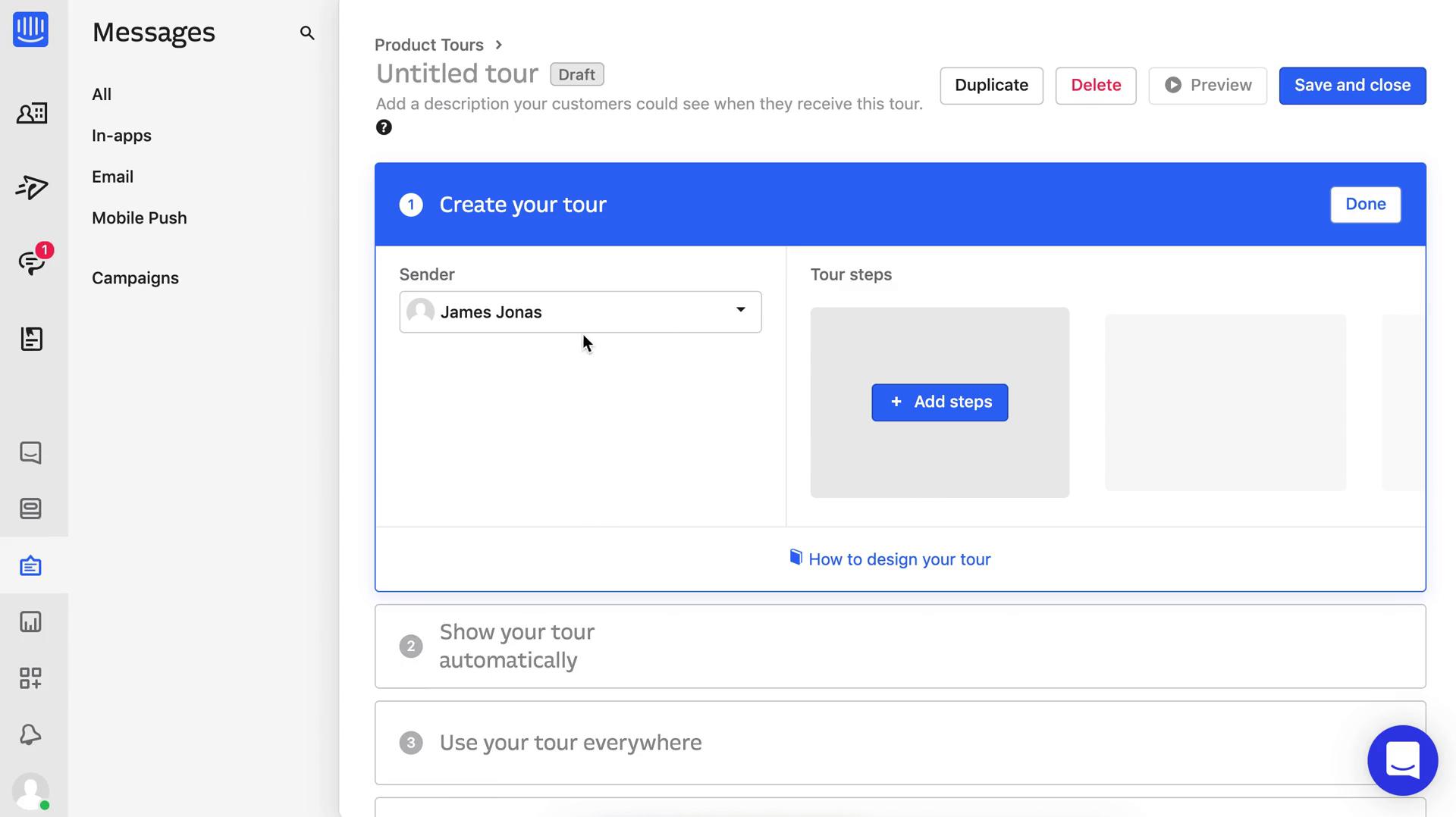 Creating a product tour screenshot