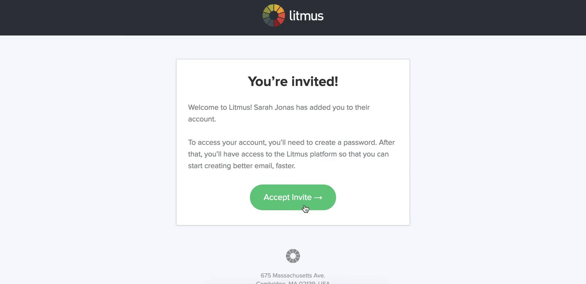 Screenshot of on Accepting an invite on Litmus user flow