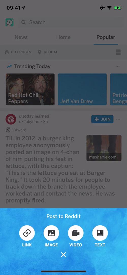 Screenshot of Create post on Creating a post on Reddit user flow