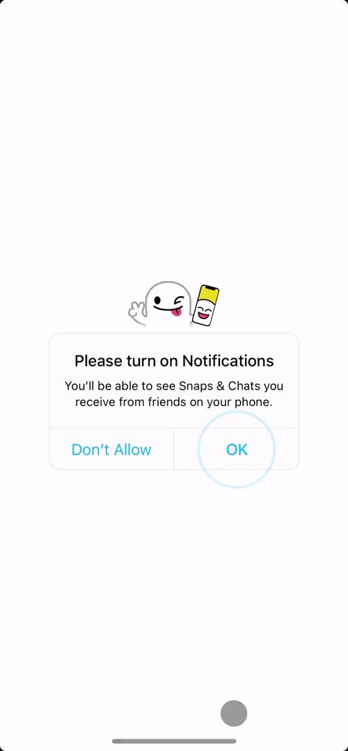 Screenshot of Enable notifications on Onboarding on Snapchat user flow