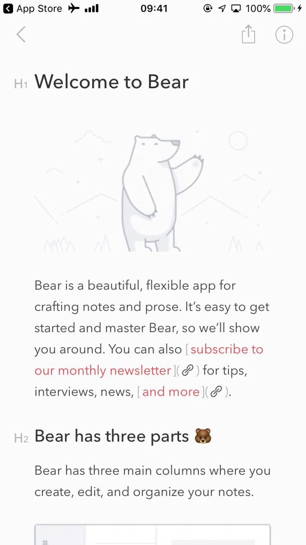 Bear notes welcome screenshot